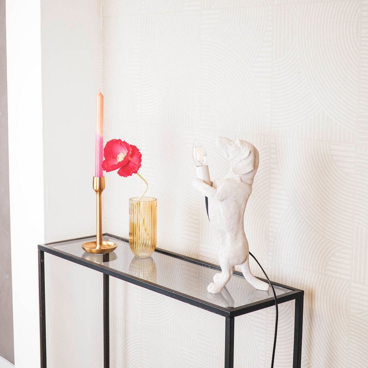 Lamp - Teckel - Polyresin - Zand - 10x15x38cm