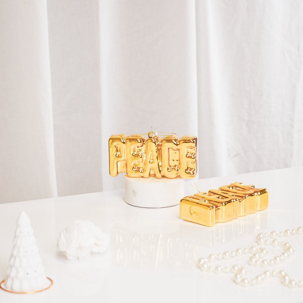Ornament Kersthanger PEACE - Goud - Glas - 14,5x3,5x7,5cm