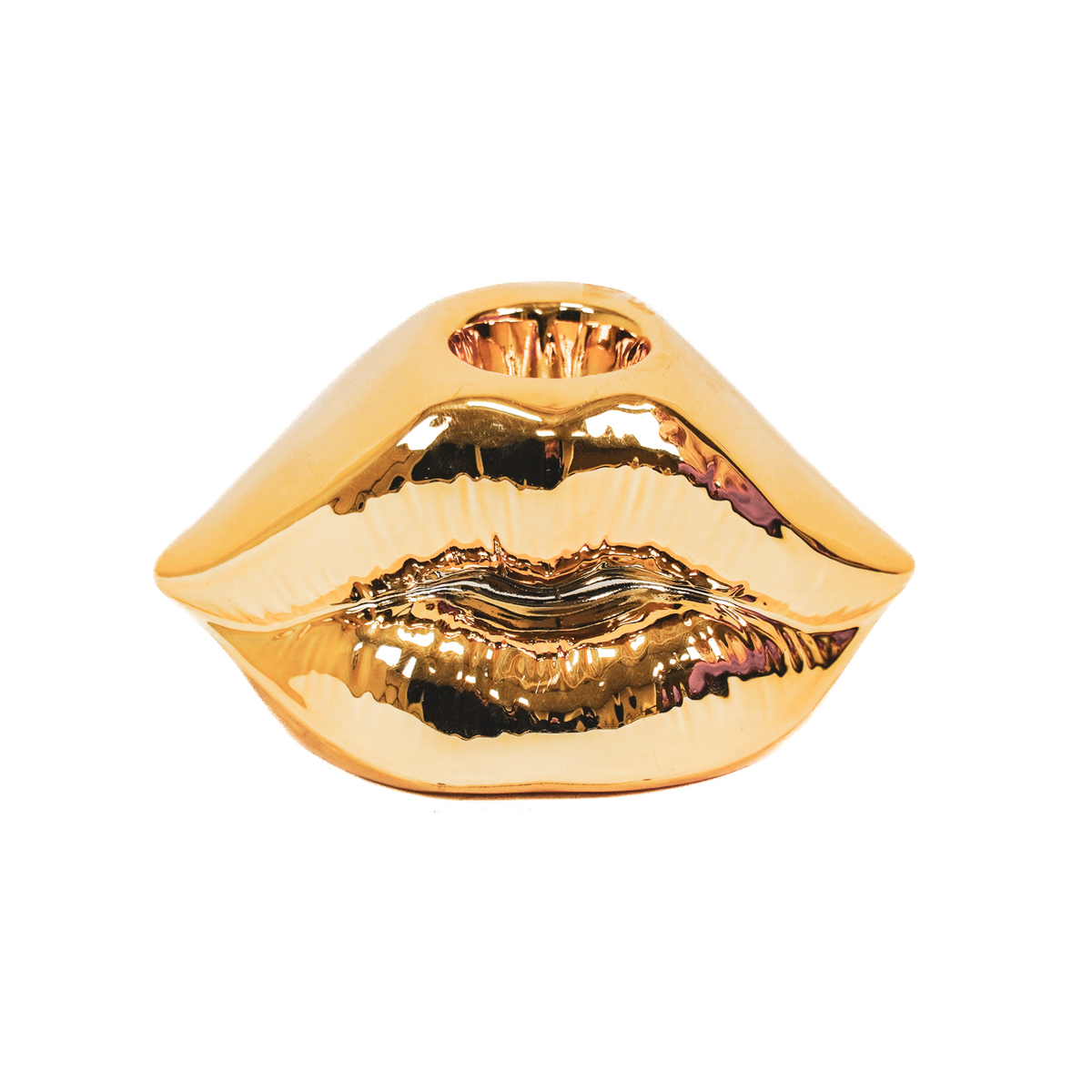 Kaarshouder - Lip - Keramiek - Goud - 10,5x6,5x5,5cm