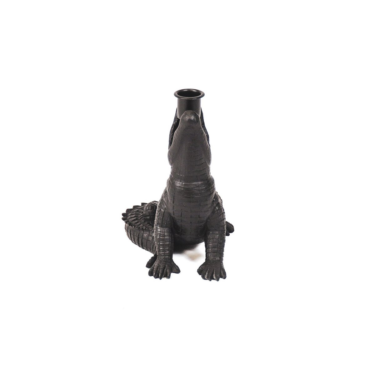 Kaarshouder - Krokodil - Polyresin - Zwart - 15x18x12cm