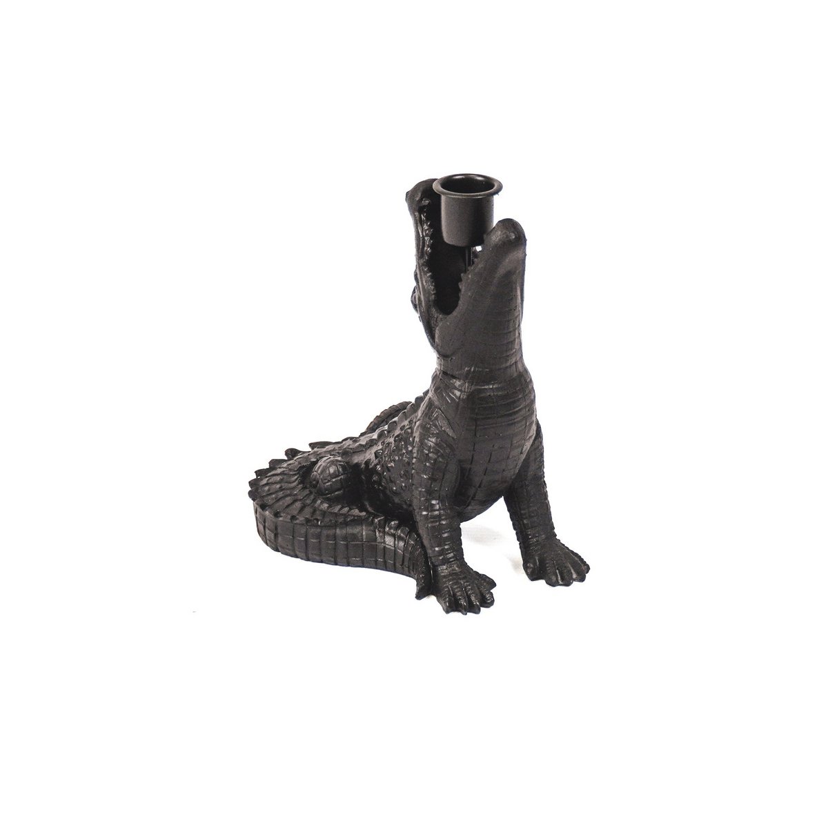 Kaarshouder - Krokodil - Polyresin - Zwart - 15x18x12cm