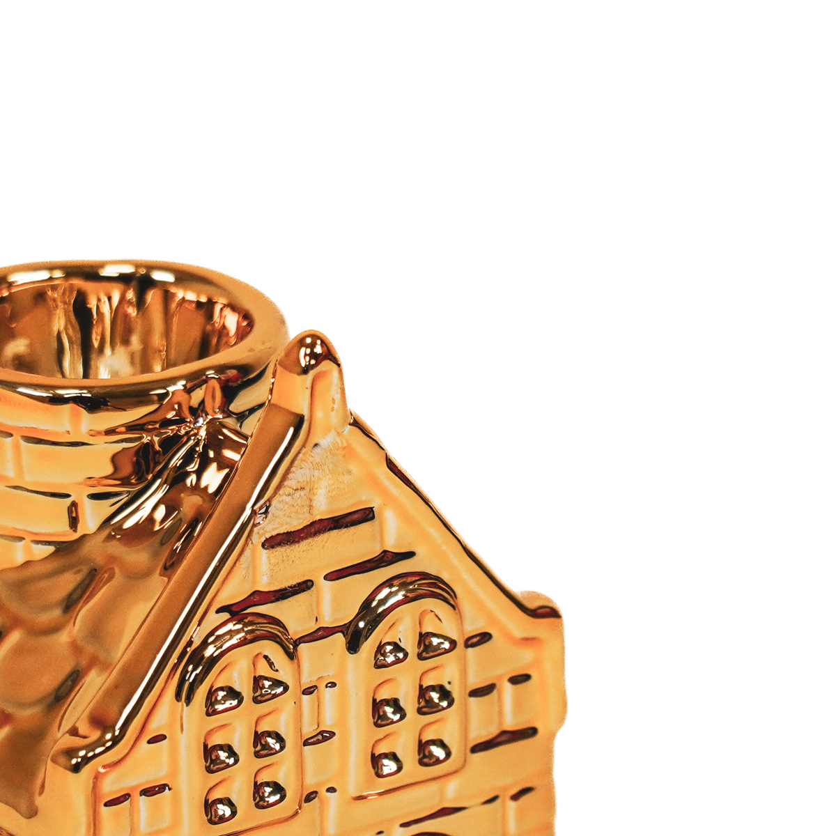 Kaarshouder - Huis - Keramiek - Goud - 6x5,5x11cm