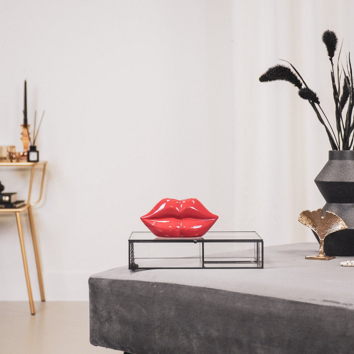 Pot - Lip - Keramiek - Rood - 15,5x6,5x7,5cm