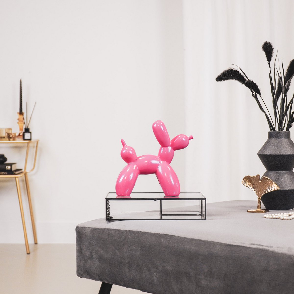 Ornament - Ballon Hond - Keramiek - Roze - 19x18,5x8,5cm