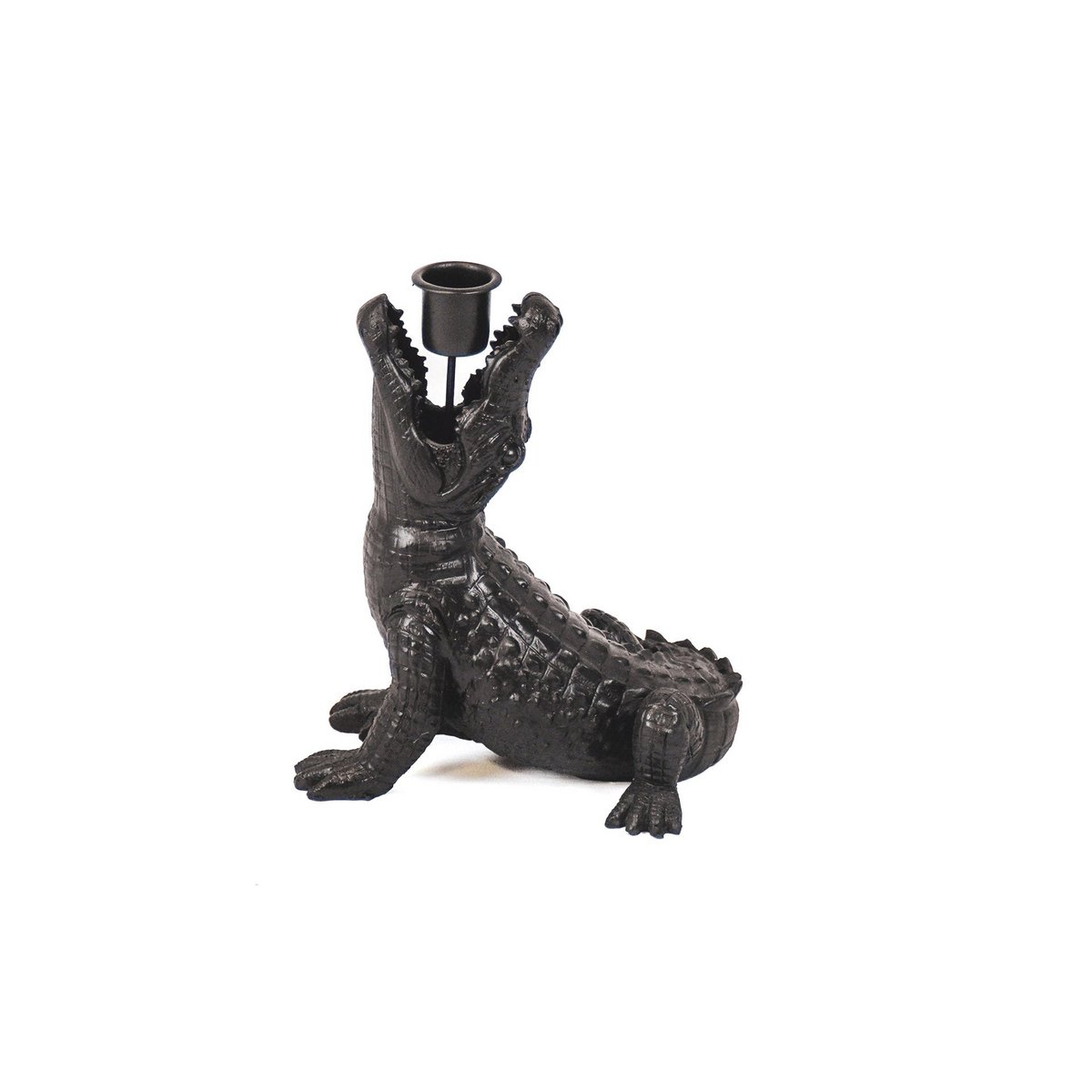Kaarshouder - Krokodil - Polyresin - Zwart - 15x18x12cm