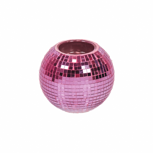 Kaarshouder - Theelichtje - Disco - Glas - Roze - 12x10cm