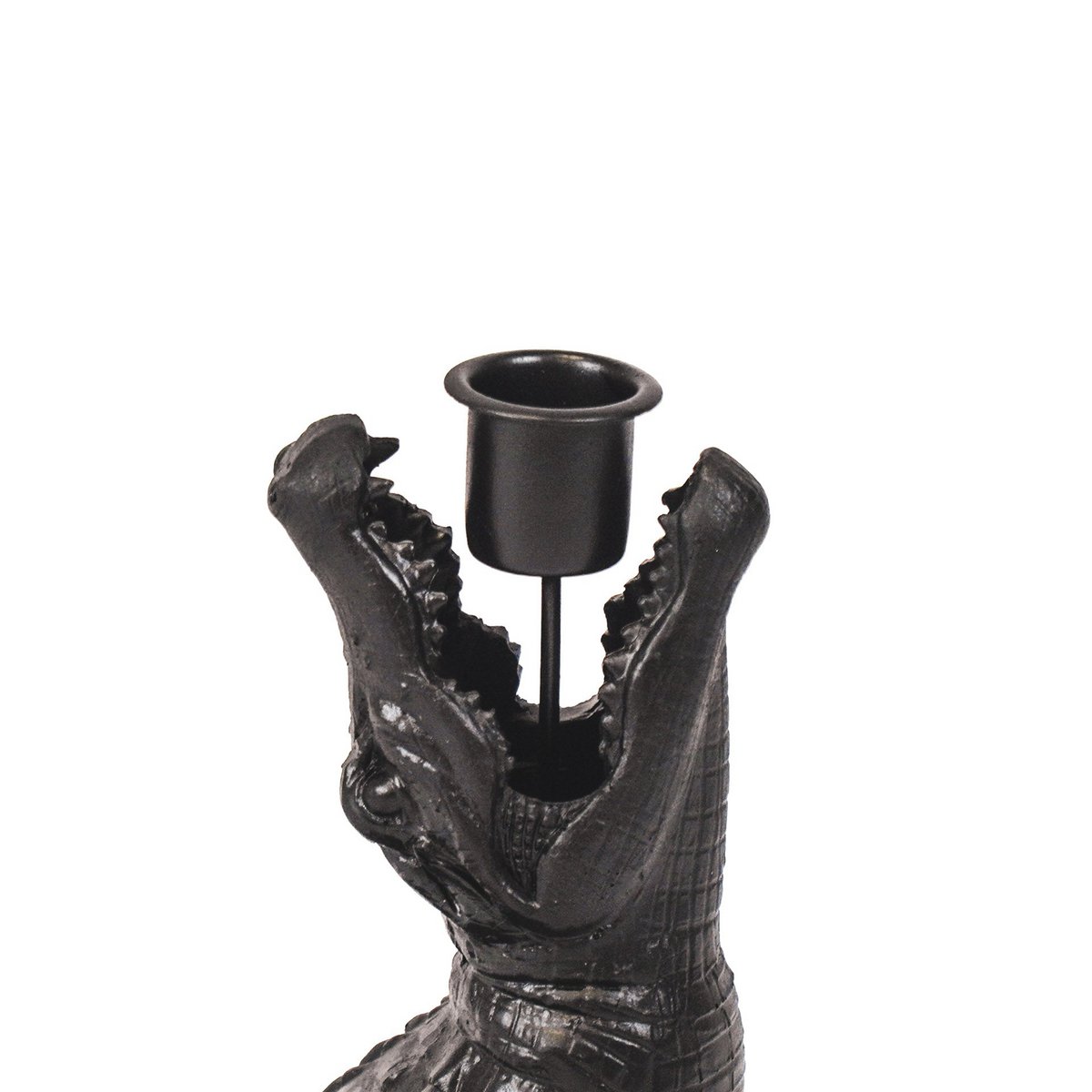 Kaarshouder - Krokodil - Polyresin - Zwart - 15x18x12cm