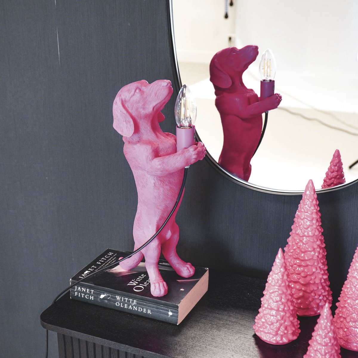 Lamp - Teckel - Polyresin - Roze - 10x15x38cm