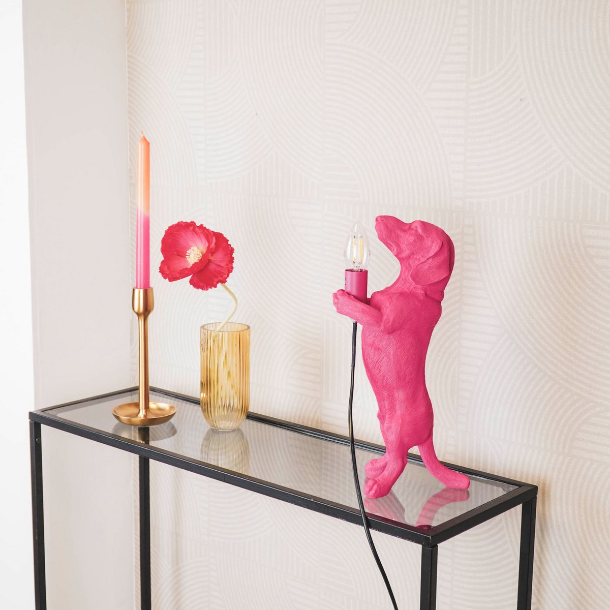 Lamp - Teckel - Polyresin - Roze - 10x15x38cm