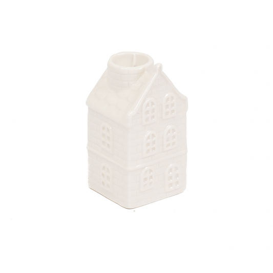 Kaarshouder - Huis - Keramiek - Wit - 6x5,5x11cm