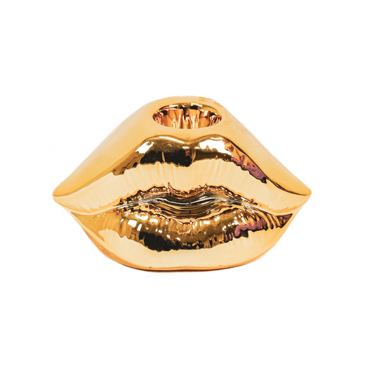 Kaarshouder - Lip - Keramiek - Goud - 10,5x6,5x5,5cm