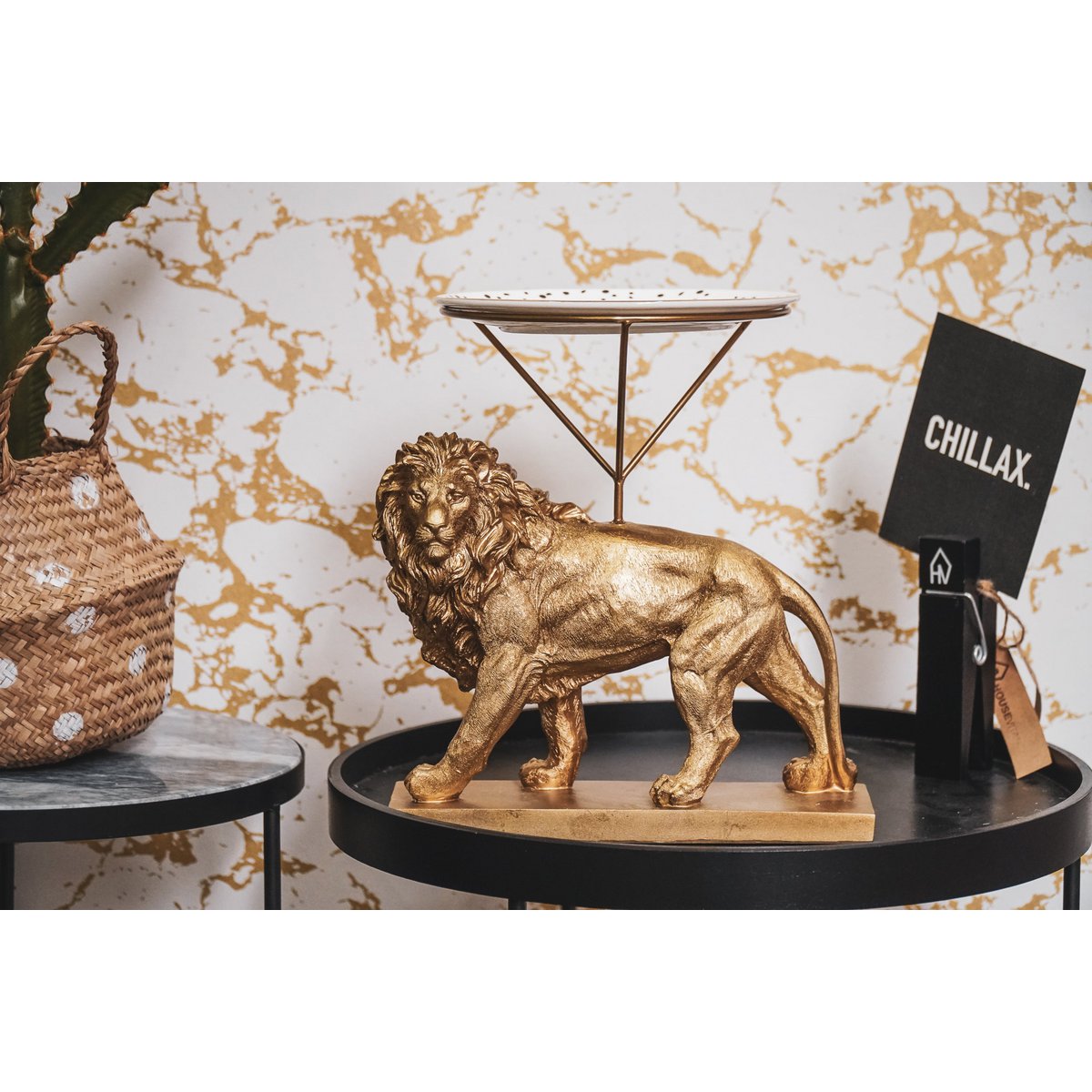 Bordenhouder - Leeuw - Polyresin/Metaal - Goud - 20x30x27cm