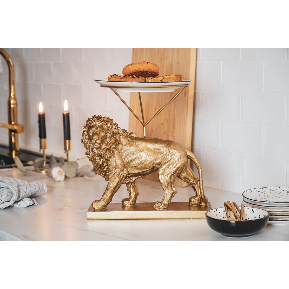 Bordenhouder - Leeuw - Polyresin/Metaal - Goud - 20x30x27cm