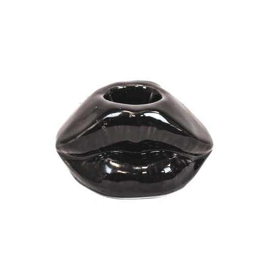 Kaarshouder - Lip - Keramiek - Zwart -7x5,5x4cm