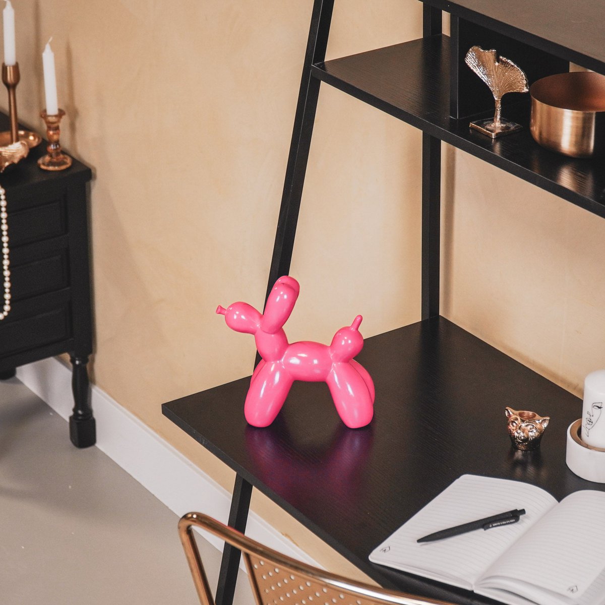 Ornament - Ballon Hond - Keramiek - Roze - 19x18,5x8,5cm