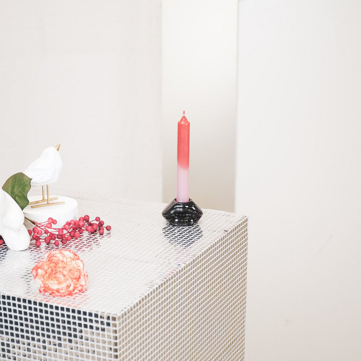 Kaarshouder - Lip - Keramiek - Zwart -7x5,5x4cm