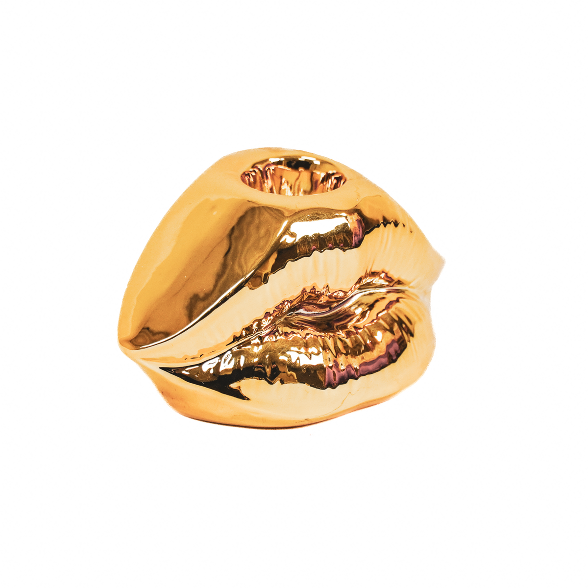 Kaarshouder - Lip - Keramiek - Goud - 10,5x6,5x5,5cm