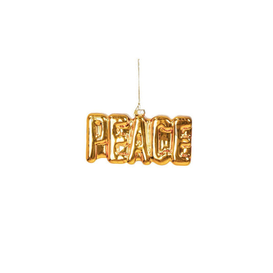 Ornament Kersthanger PEACE - Goud - Glas - 14,5x3,5x7,5cm