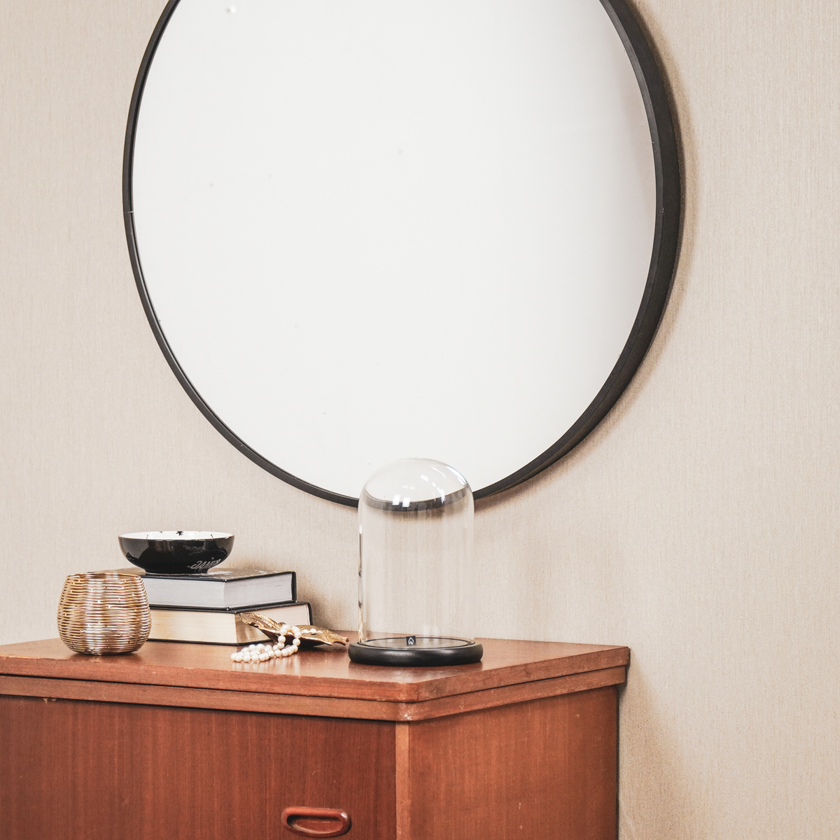 Stolp - Glas/Hout - Zwart - 14x14x22cm