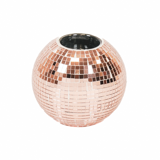 Kaarshouder - Theelichtje - Disco - Glas - Rose Goud - 12x10cm