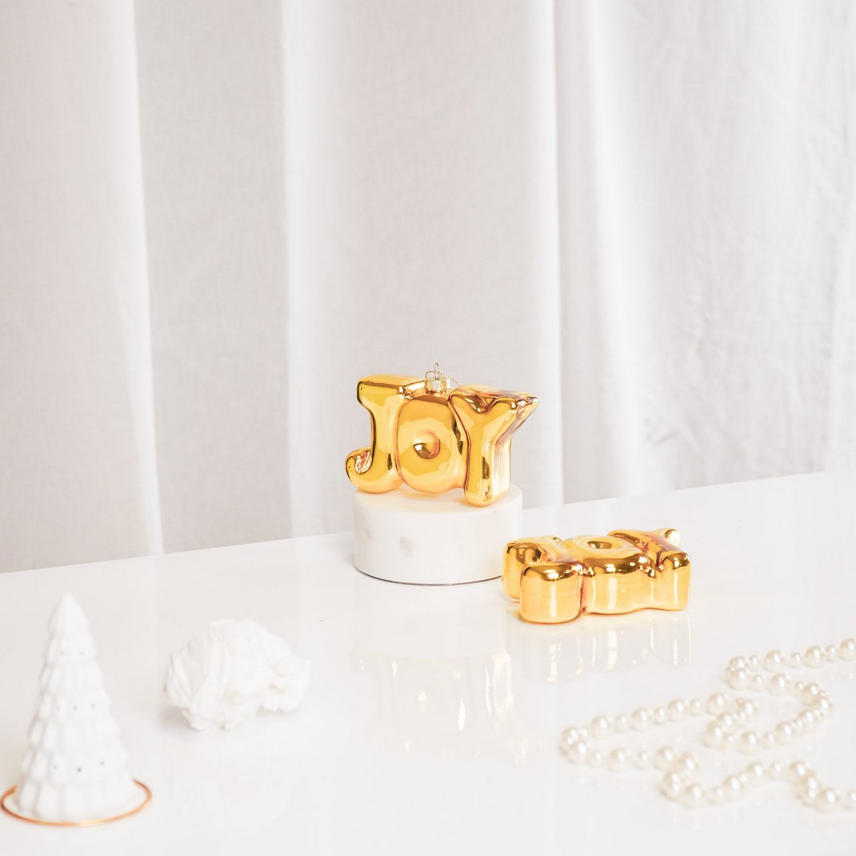 Ornament - Kerstmis - VREUGDE - Goud - Glas - 11x3,5x7cm