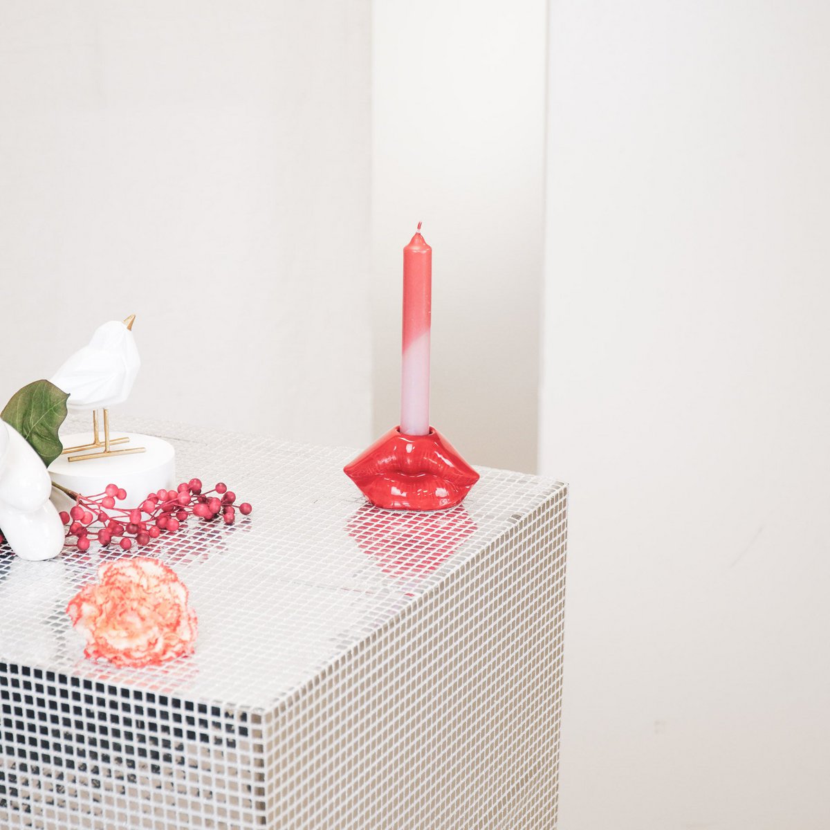 Kaarshouder - Lip - Keramiek - Rood - 10,5x6,5x5,5cm